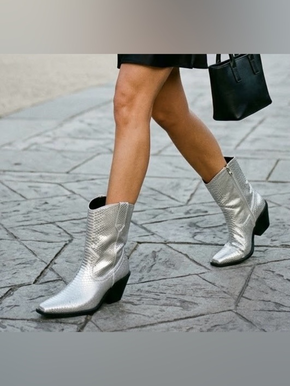 Scoops silver mid-calf Western boots, zipper, great condition, size 7